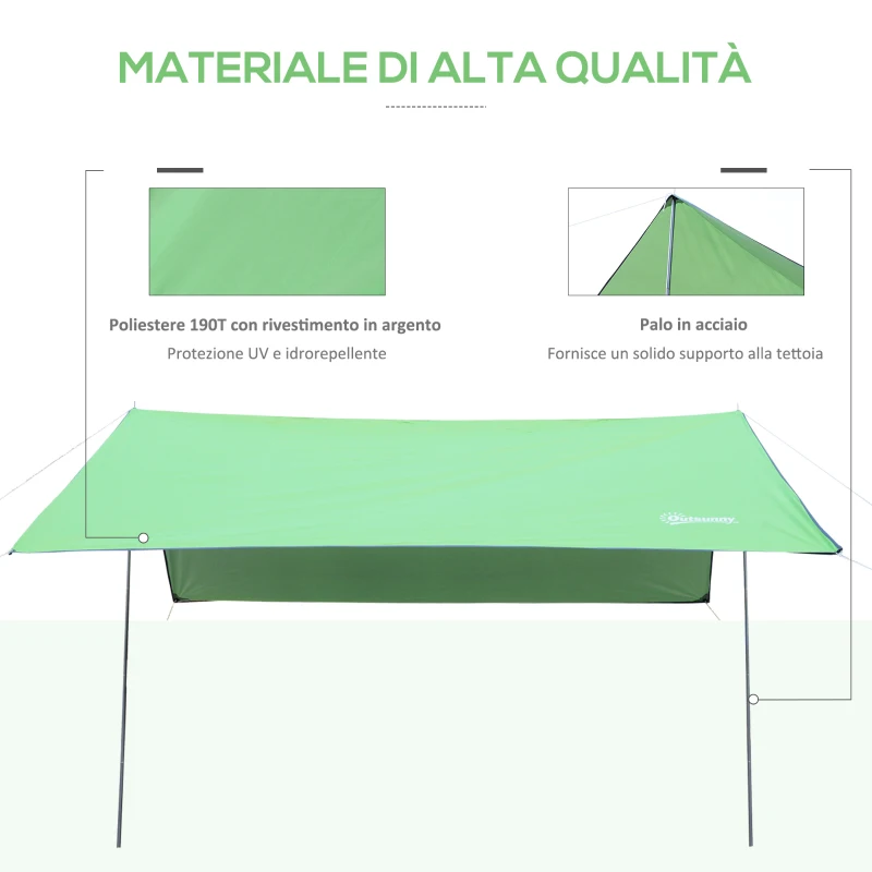 Outsunny Tenda da Sole Portatile 3x3 m, Tendalino Parasole Impermeabile per Campeggio, e Spiaggia, Verde