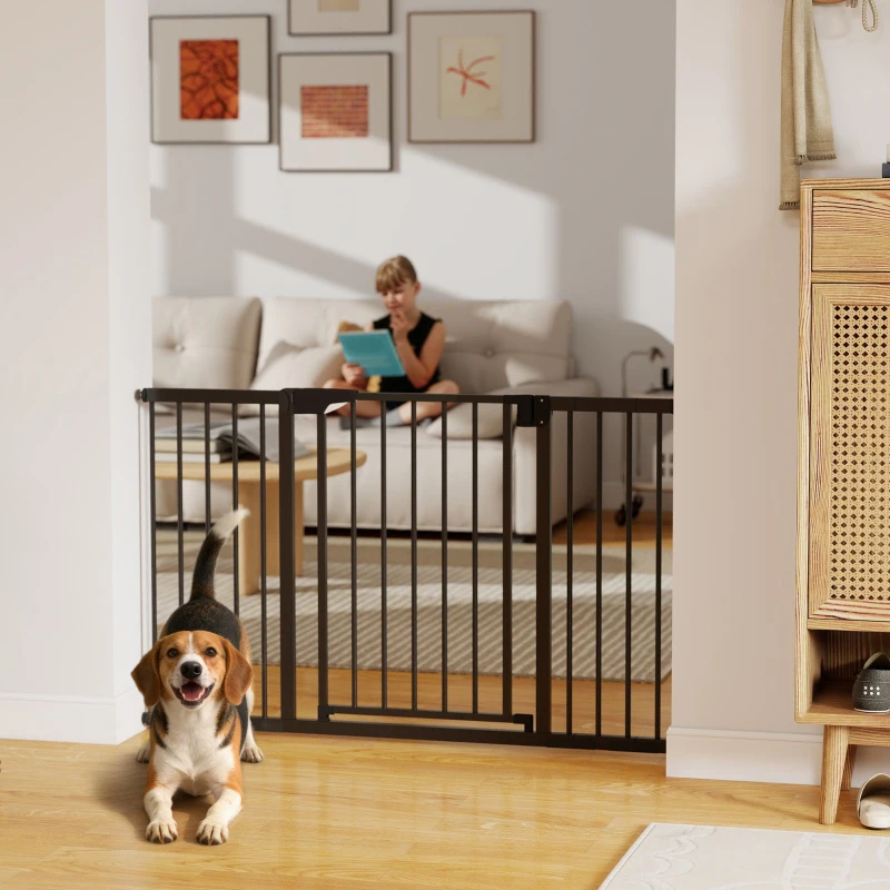 PawHut Barrière de sécurité pour chiens et bébés 76 à 130 cm avec extension fixation par pression sans perçage blanc
