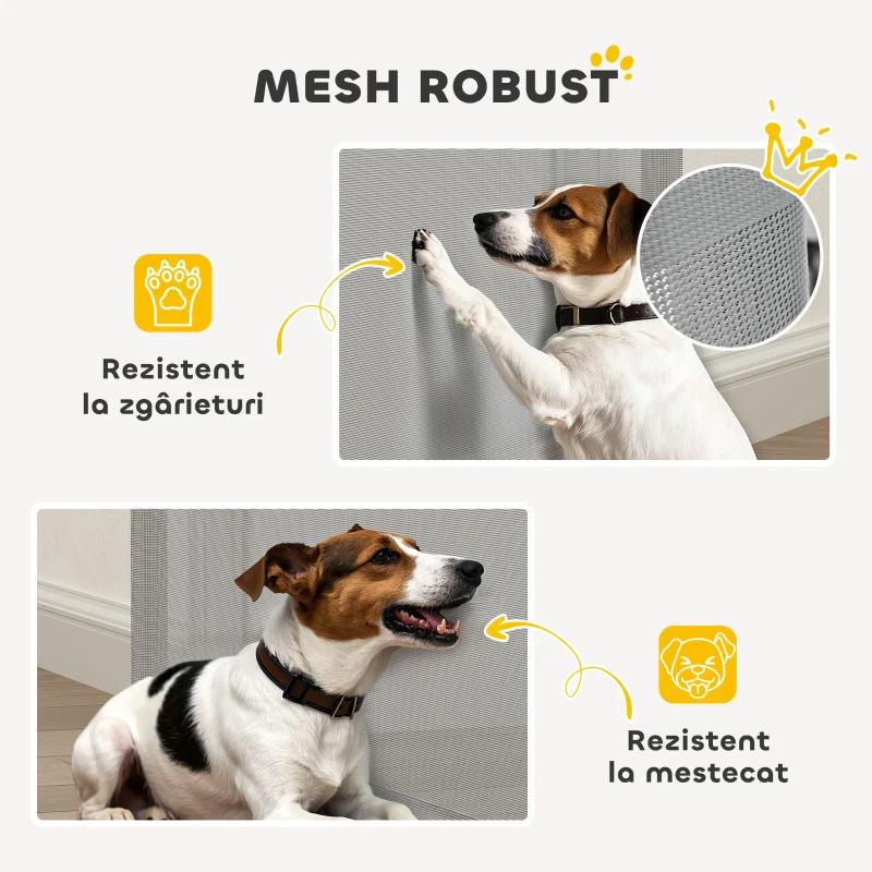 PawHut Cancellino per Cani Estensibile fino a 115 cm, in Poliestere e Acciaio, 115x82.5 cm, Bianco e Grigio