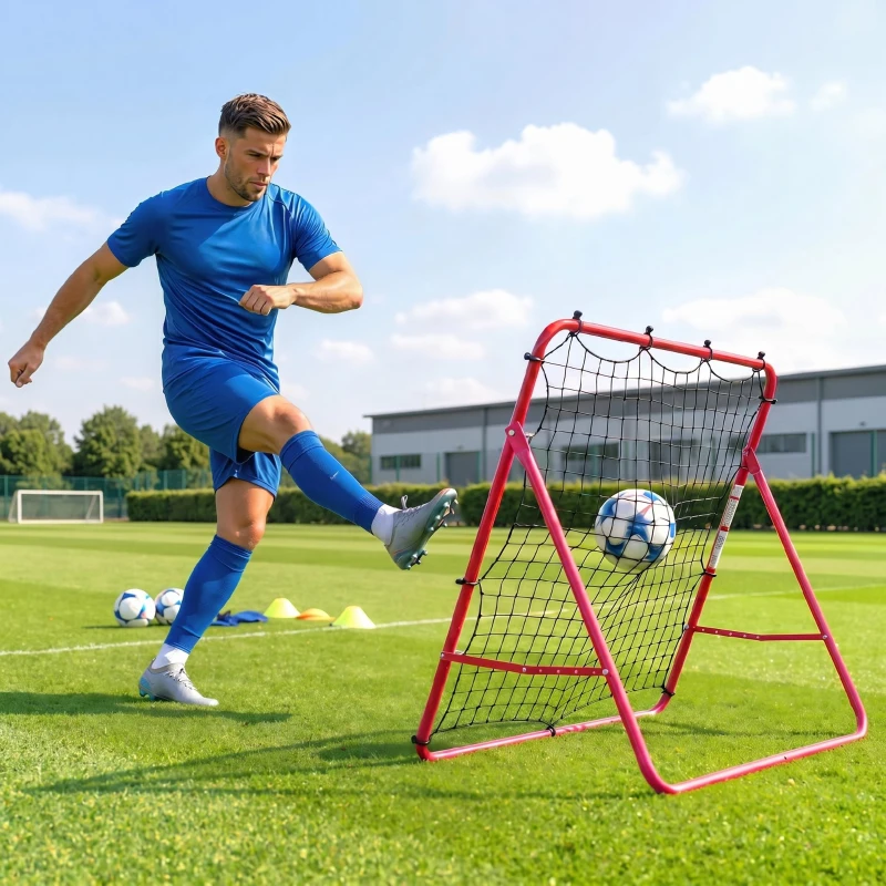 SPORTNOW Plasă Rebounder pentru Fotbal, Portabilă și Reglabilă, Mare, Roșu