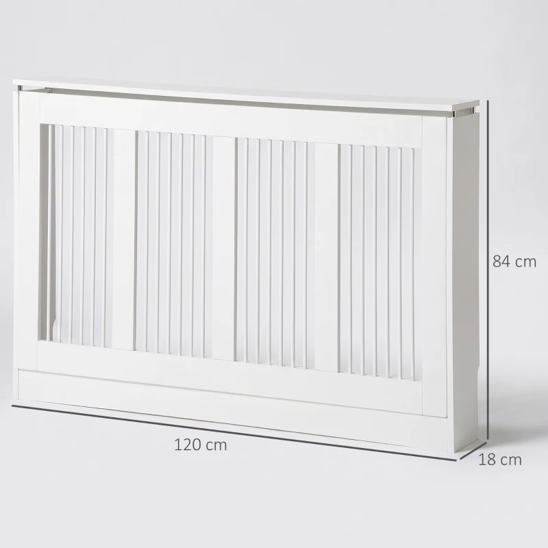 HOMCOM Cobertura para Radiador em MDF com Ripas e Prateleira para Sala e Quarto 120x18x84 cm Branco