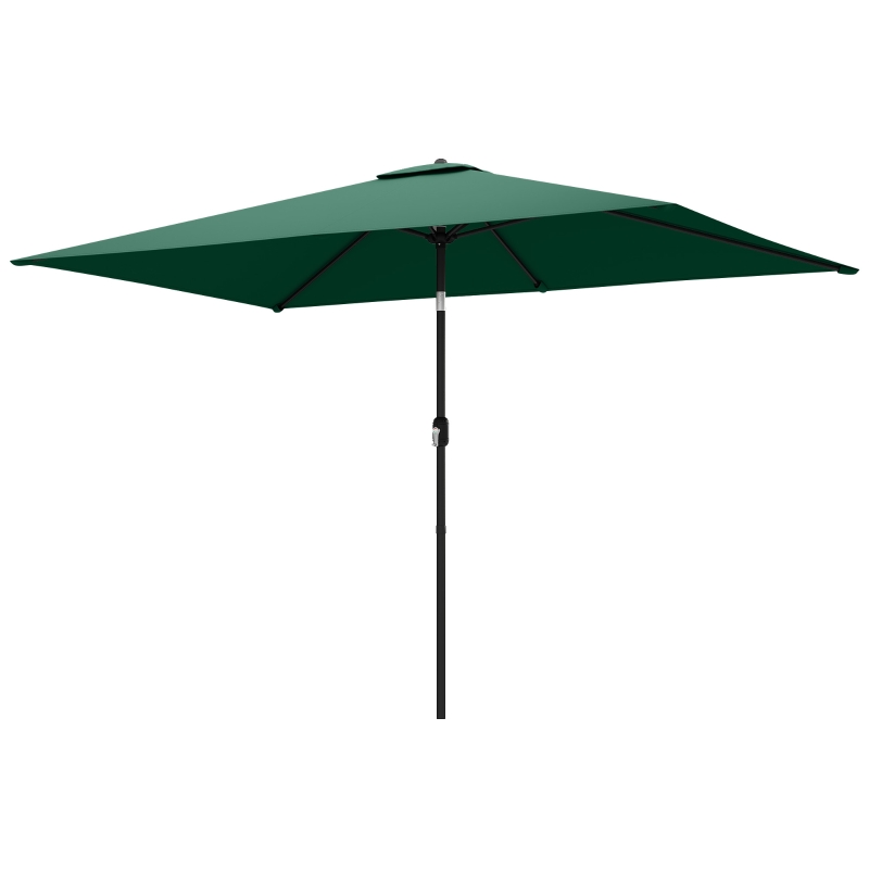 Outsunny Garden Parasol, Parasol Umbrella with Crank Handle, Tilt Function, Polyester Canopy, Green
