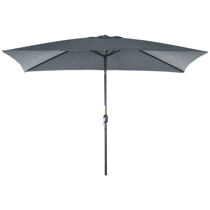 Outsunny 3x2m Garden Parasol Umbrella with Aluminium Pole, Tilt and Crank, Rectangular Outdoor Table Parasol Sun Shade for Patio, Dark Grey