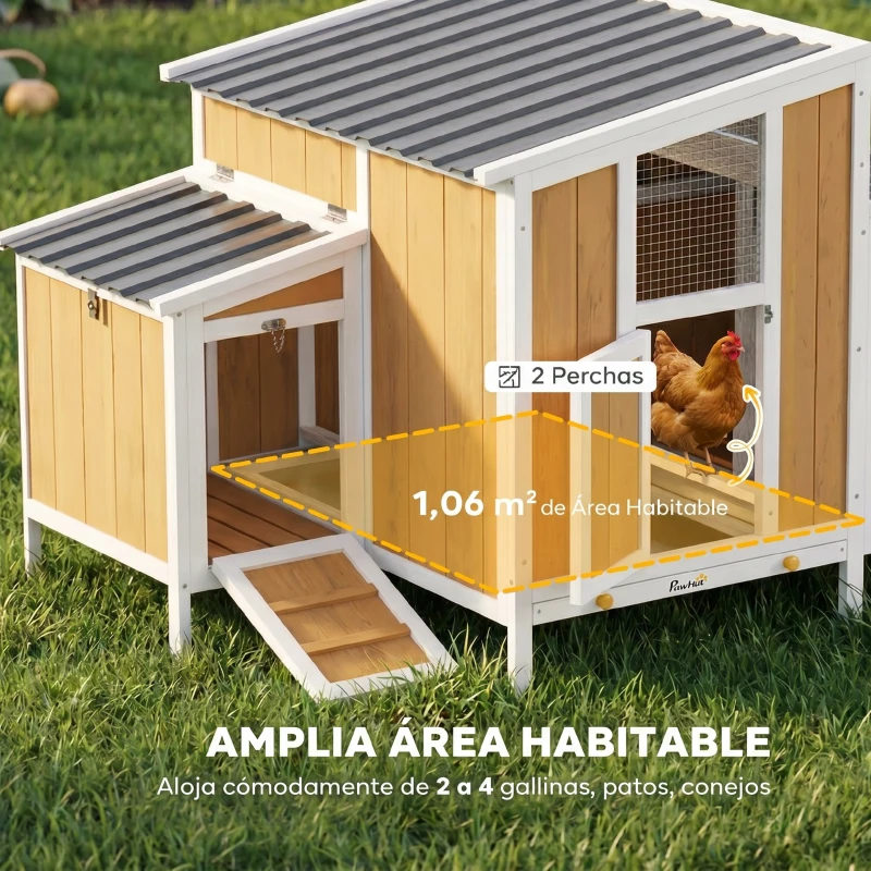PawHut Gallinero para Exterior de Madera 145x90x92 cm para 2-4 Gallinas con Nido Casa Lateral Bandeja Extraíble Amarillo