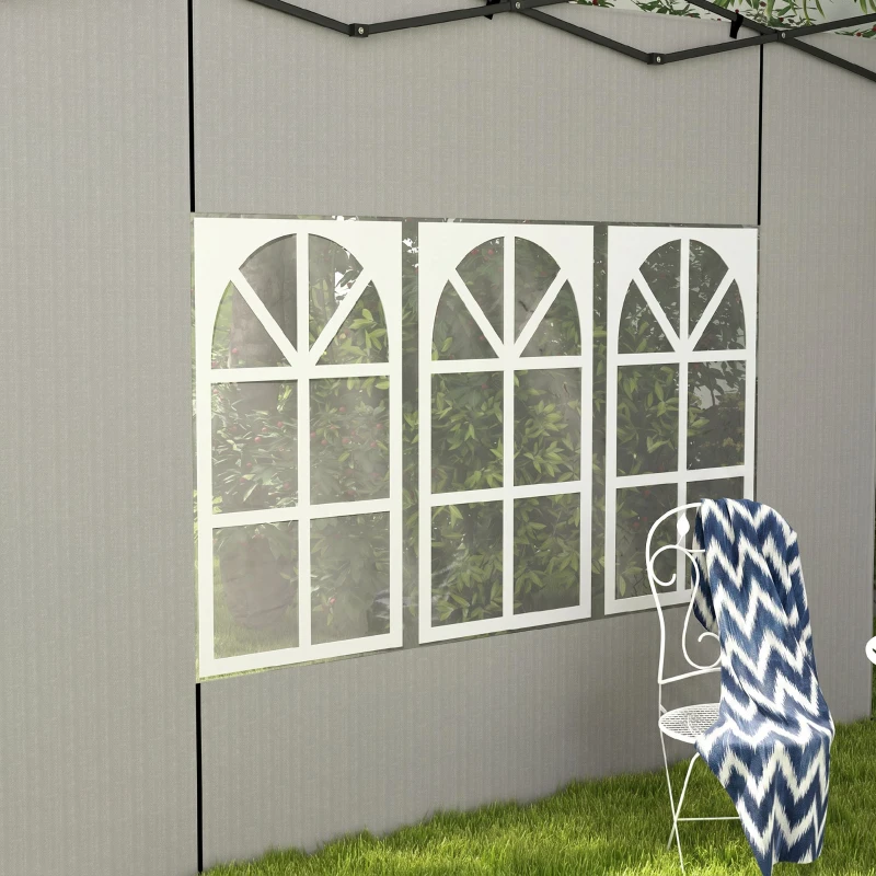 Outsunny Set 2 Pereți Laterali pentru Foișor 3x3 m și 3x6 m cu Ferestre, din PE și Plastic, 293x193 cm, Alb