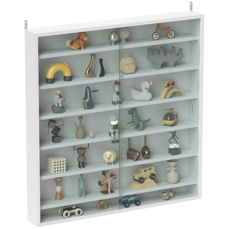 HOMCOM Vitrine pour collection vitrine murale 80 x 9,5 x 83 cm 6 étagères réglables en hauteur 2 portes coulissantes en verre