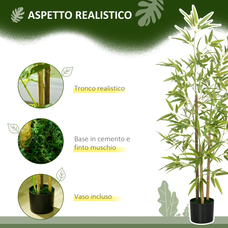 HOMCOM Pianta Artificiale di Bambù Alta 120cm da Interno con Vaso Incluso
