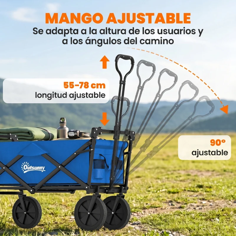 Outsunny Carro Plegable con Toldo Desmontable Longitud y Ángulo del Mango Ajustables y Bolsa de Transporte Carga 100 kg Azul