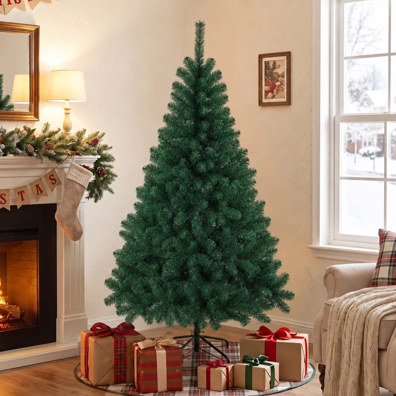 HOMCOM Sapin de Noël Artificiel 150 cm, Arbre de Noël avec 420 Pointes de Branches Articulées, Support Pliable en Acier, Vert