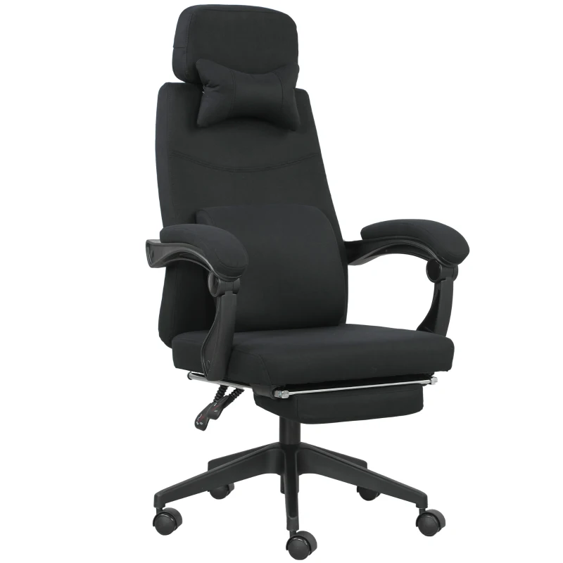 Vinsetto Fauteuil de bureau chaise de bureau grand confort dossier réglable repose-pied roulettes 360° lin 62 x 68 x 127 cm noir