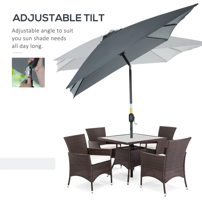 Outsunny 3x2m Garden Parasol Umbrella with Aluminium Pole, Tilt and Crank, Rectangular Outdoor Table Parasol Sun Shade for Patio, Dark Grey
