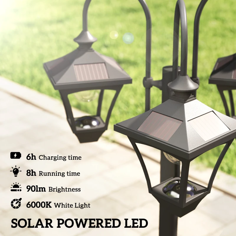 Outsunny Solar Lamp Post with Dusk-to-Dawn Sensor Street Light with 3-Head Planter 185 cm Black