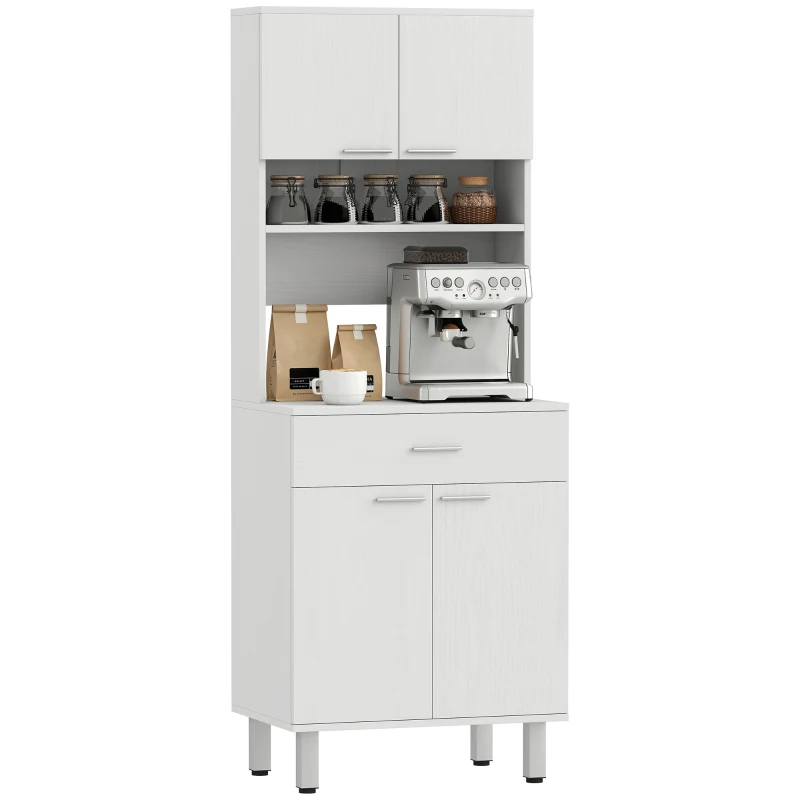 HOMCOM Dulap Bucatarie Mare din Lemn – Clasic Alb Elegant