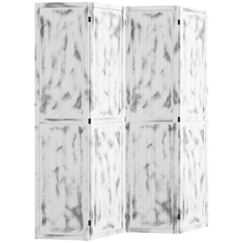 HOMCOM Biombo Divisor Separador de Ambientes de 4 Paneles Plegables de Madera de Paulonia 160,5x170 cm Blanco Rústico