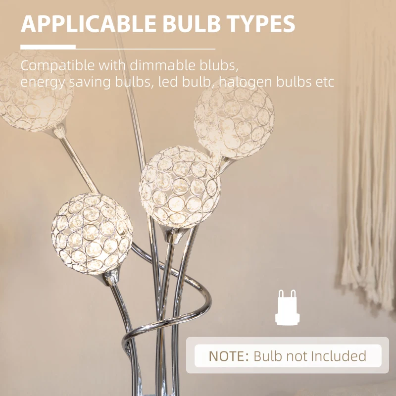 HOMCOM Floor Lamps for Living Room Bedroom with 5 Light, Modern Upright Standing Lamp, 34x25x156cm, Silver