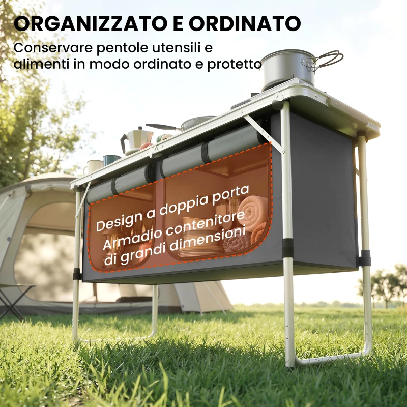 Outsunny Mobile da Campeggio Pieghevole con Armadietto, Argento