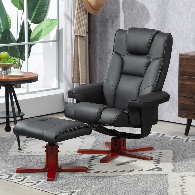 HOMCOM Faux Leather Manual Recliner and Footstool Set - Black