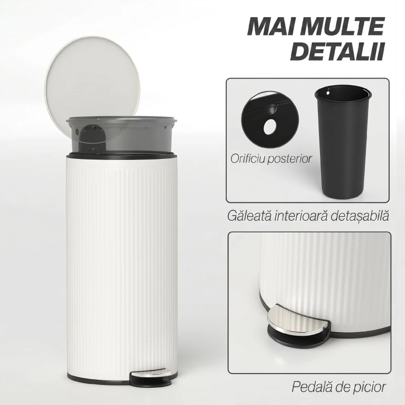 HOMCOM Coș de gunoi 30 L cu capac soft-close, metal și PP, crem