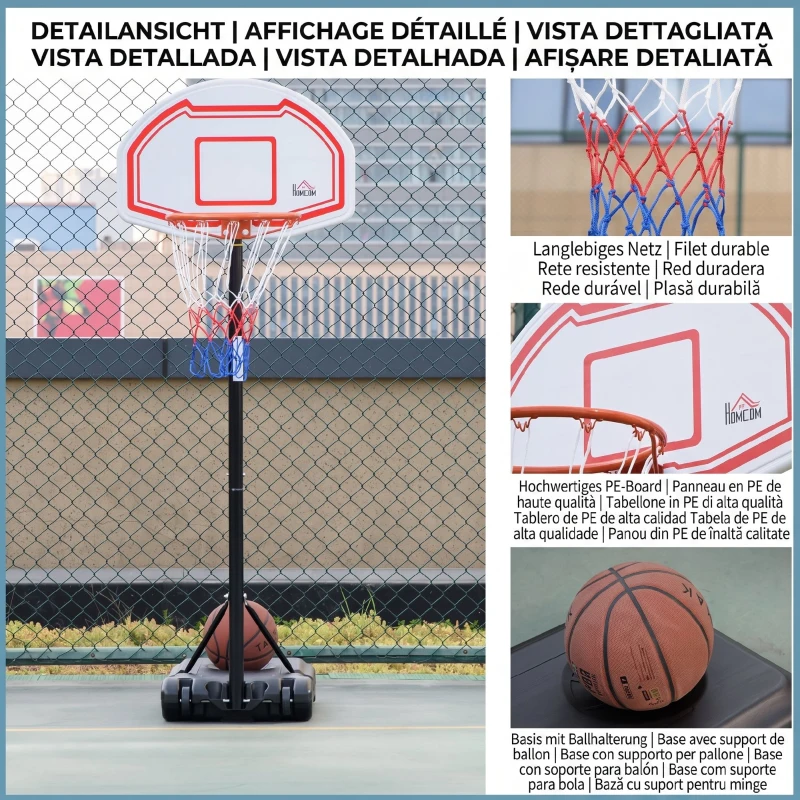 HOMCOM Coș de baschet reglabil pe înălțime, cu bază umplibilă și 2 roți, din oțel, PE și HDPE, 70x45x2 cm