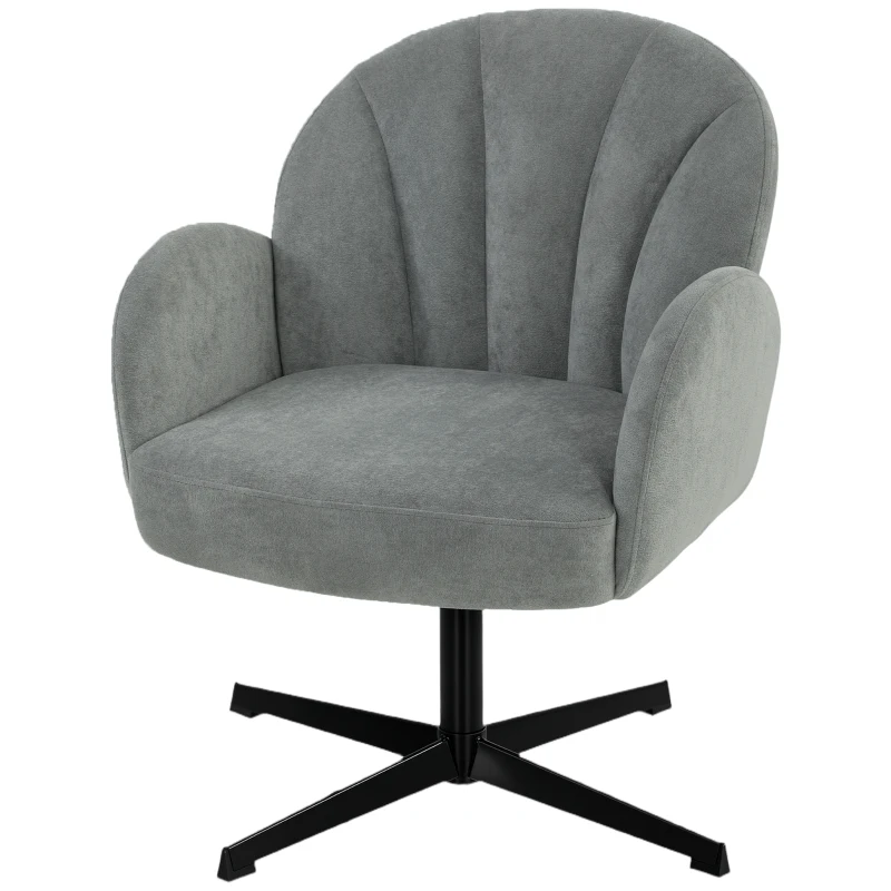 HOMCOM Swivel Accent Chair, Shell-Shaped Armchair with Spring Cushion, Metal Base, Grey