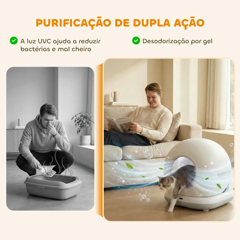 PawHut Caixa de Areia Autolimpante Capacidade 7L com Controlo por APP Purificação de Odores Ruído e Sensores de Segurança 58,1x47,5x53 cm Branco e Cinzento