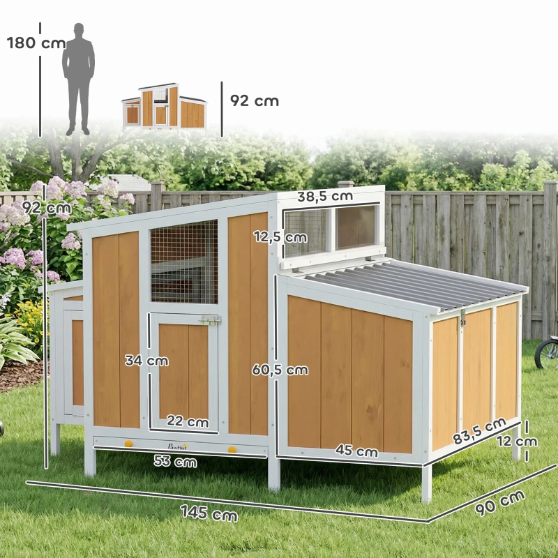 PawHut Gallinero para Exterior de Madera 145x90x92 cm para 2-4 Gallinas con Nido Casa Lateral Bandeja Extraíble Amarillo
