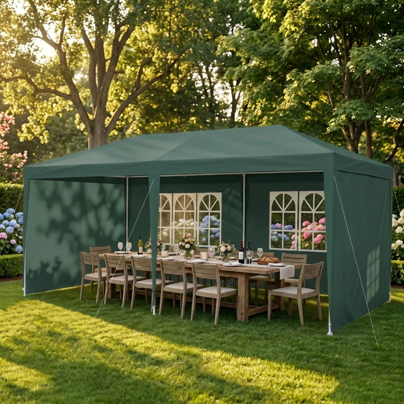 Outsunny Tonnelle de jardin, tente de réception avec Fenêtres et parois latérales amovibles, pour fêtes et mariages, 6 x 3 m Vert