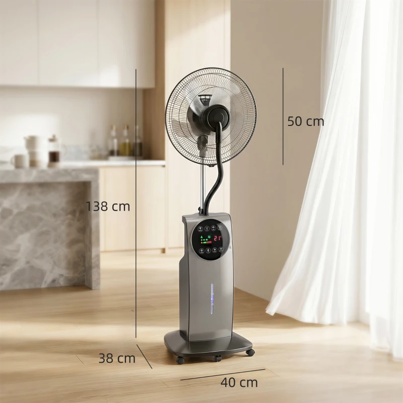 HOMCOM Ventilatore Nebulizzatore a Rotelle con 3 Modalità. 3 Velocità e Timer 12h, 50x39x138 cm, Nero