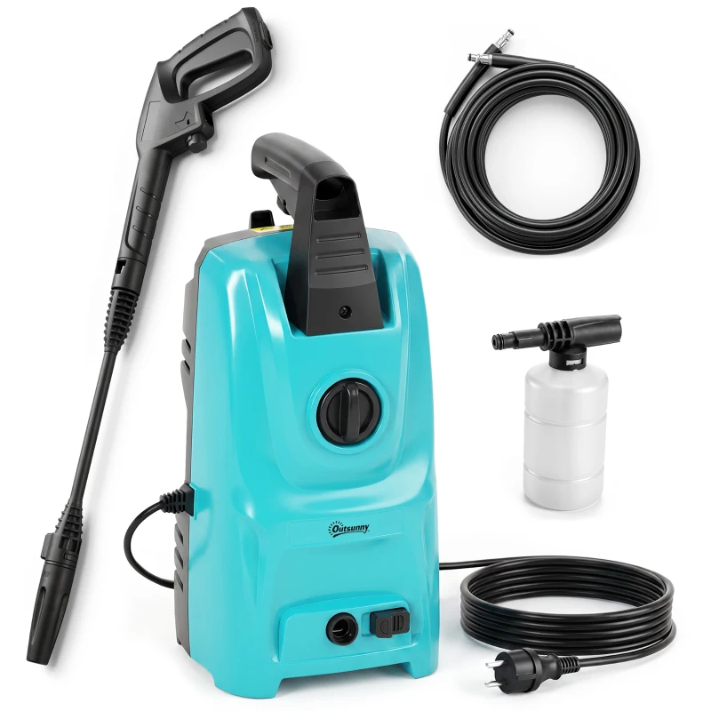 Outsunny Mașină de Spălat cu Presiune 1500 W, 120 Bari, Debit 390 L/h, Electrică cu Duza Reglabilă, Albastru