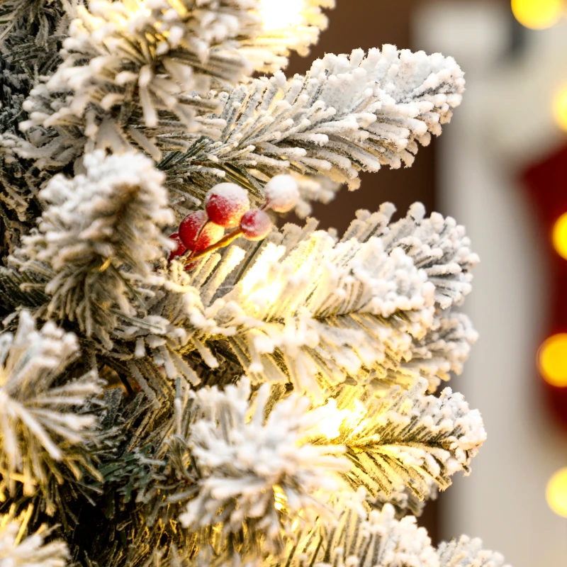 HOMCOM Mini Árvore de Natal Artificial com 35 Luzes LED 60 cm com 72 Ramos com Neve Pinhas Bagas e Base de Saco de Juta Ø37x60 cm Verde