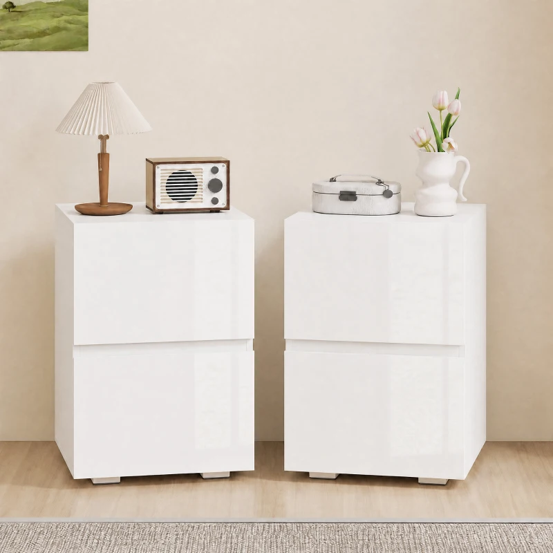 HOMCOM Set di 2 Comodini da Camera da Letto con 2 Cassetti, Capacità 30 kg, 40x40x58 cm, Bianco