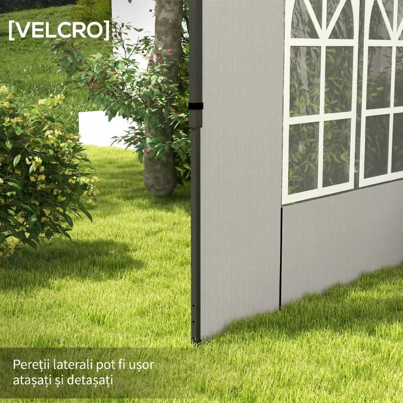 Outsunny Set 2 Pereți Laterali pentru Foișor 3x3 m și 3x6 m cu Ferestre, din PE și Plastic, 293x193 cm, Alb