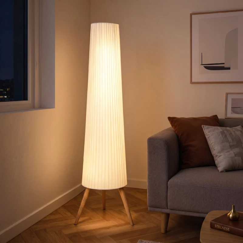 HOMCOM Lampă de Podea cu Trepied și Comutator cu Pedală, Luminozitate Reglabilă, 46x46x153 cm, Alb