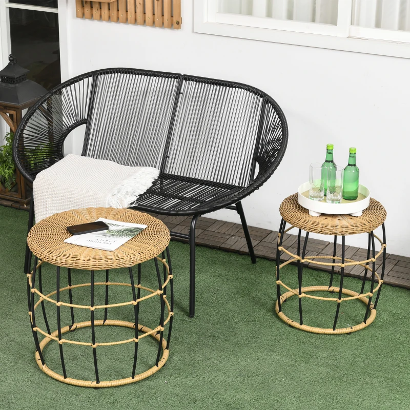 Outsunny Lot de 2 tables basses gigognes de jardin table d'appoint ronde encastrables résine tressée imitation rotin kaki foncé