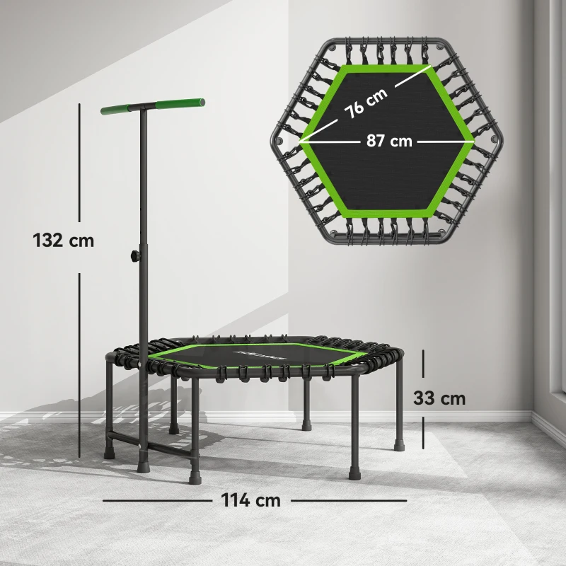 SPORTNOW Trampolín de Fitness 114x114x132 cm con Mango Ajustable de 3 Niveles y Marco de Acero Verde y Negro