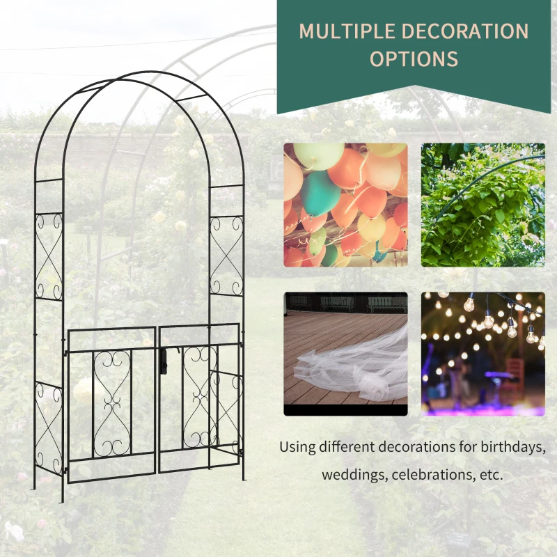 Outsunny Decorative Garden Arch, with Gate - Black