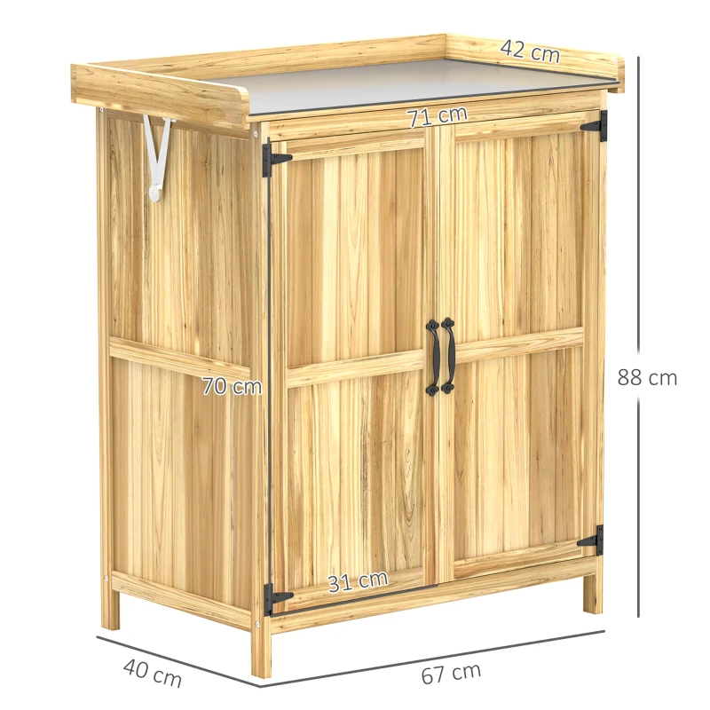 Outsunny Armoire de jardin en bois abri de jardin avec 2 portes, toit à charnières et étagère, 74 x 43 x 88 cm, bois naturel