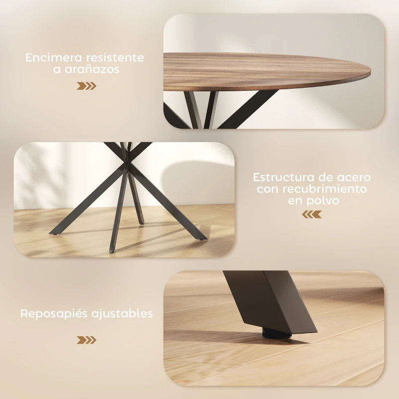 HOMCOM Mesa de Comedor Redonda para 4 Personas con Estructura de Acero Ø120x75 cm Marrón Oscuro
