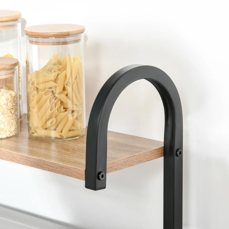 HOMCOM Mobiletto Microonde da Cucina con 4 Ripiani e 4 Ganci, in Acciaio e Legno, 60x40x125 cm, Color Legno