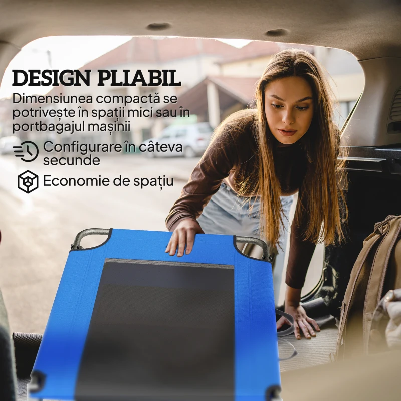 Outsunny Șezlong Pliabil, Spătar Reglabil pe 4 Poziții, Mânere pentru Transport, Culoare Albastru