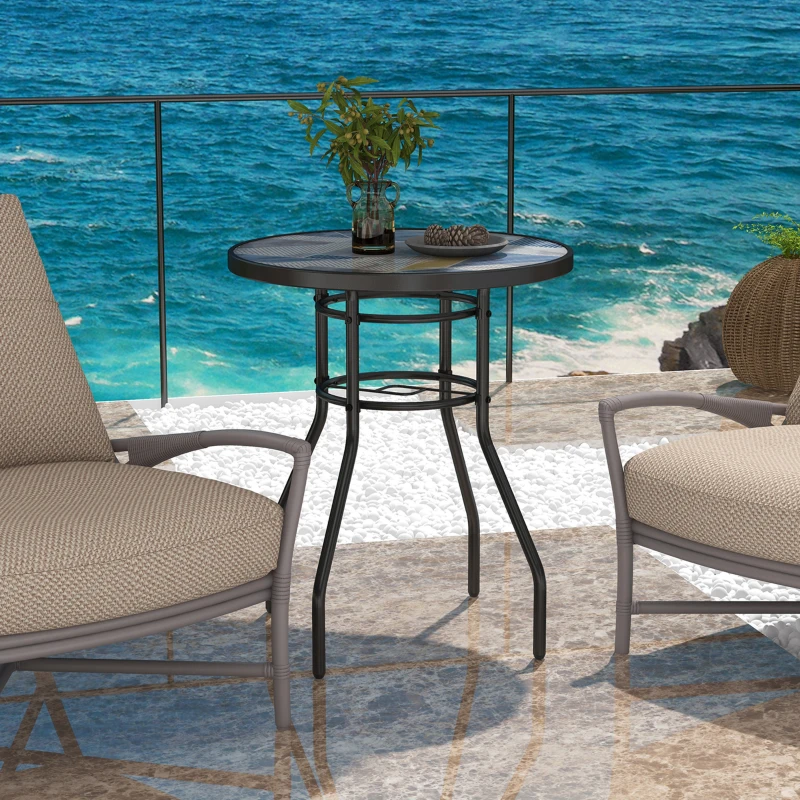 Outsunny Φ60 Garden Table, with Glass Printed Tabletop - Multicolour
