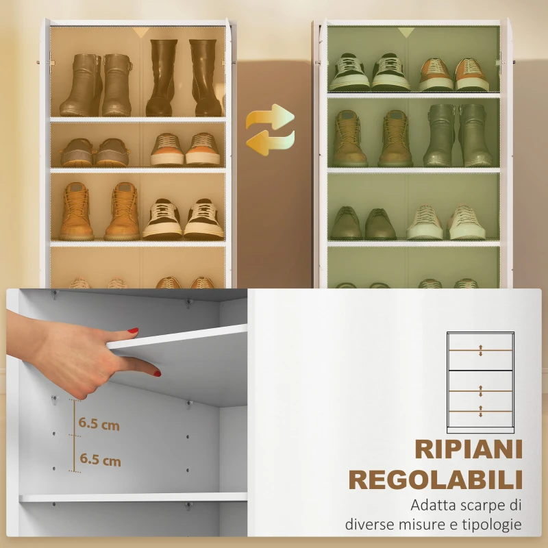 HOMCOM Mobile Scarpiera a 5 Ripiani Regolabili e Rimovibili, in Legno, 55x36x108 cm, Bianco Lucido