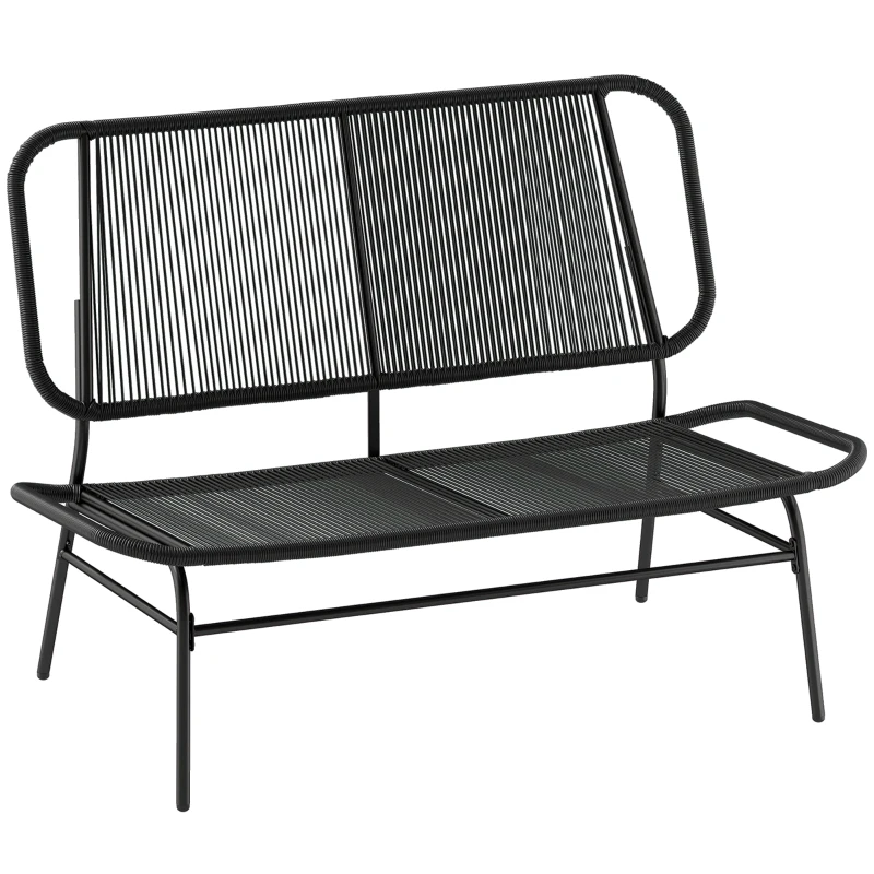 Outsunny Canapea Rattan cu 2 Locuri, Loveseat cu Șezut și Spătar Împletit, Negru.
