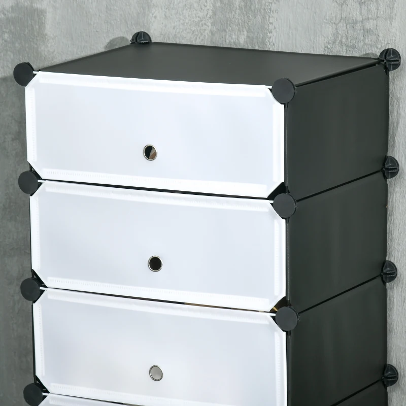 HOMCOM Mobilier pentru incaltaminte modular, 6 cuburi 49x36.5x108 cm din plastic PP si otel, Negru