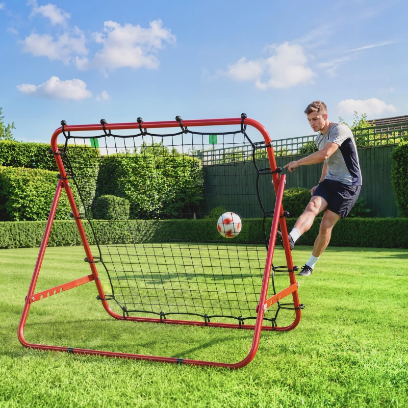 HOMCOM Adjustable Rebounder Net Kickback Target Goal for Teens Adults Training, Red