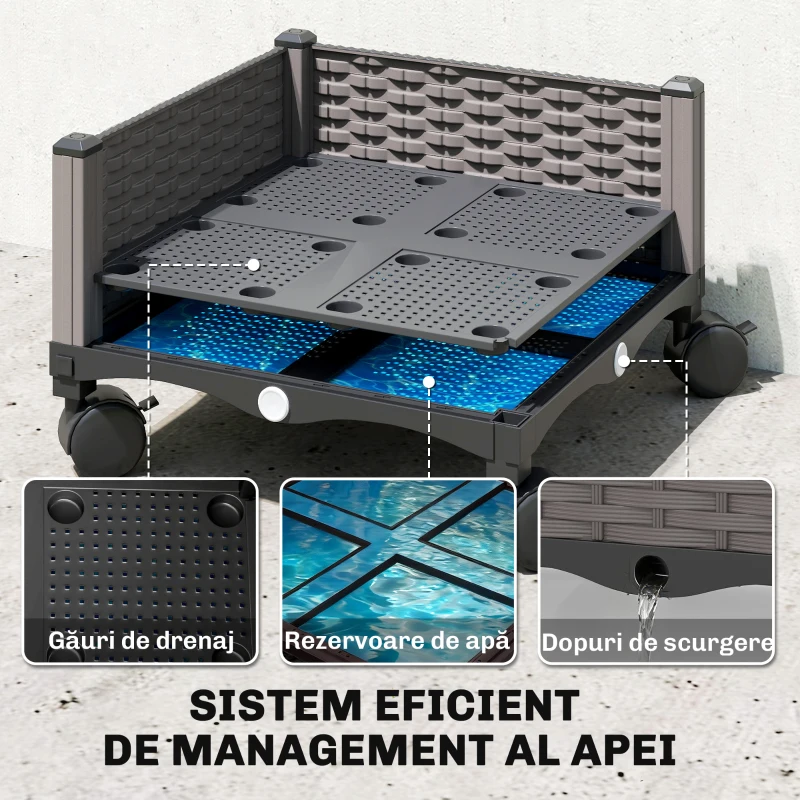 Outsunny Jardinieră Înălțată Autoirigantă din Metal cu Spalier de 185 cm, cu 4 Roți Blocabile pentru Plante Cățărătoare, Recipient cu Găuri de Drenaj pentru Legume și Flori, Negru