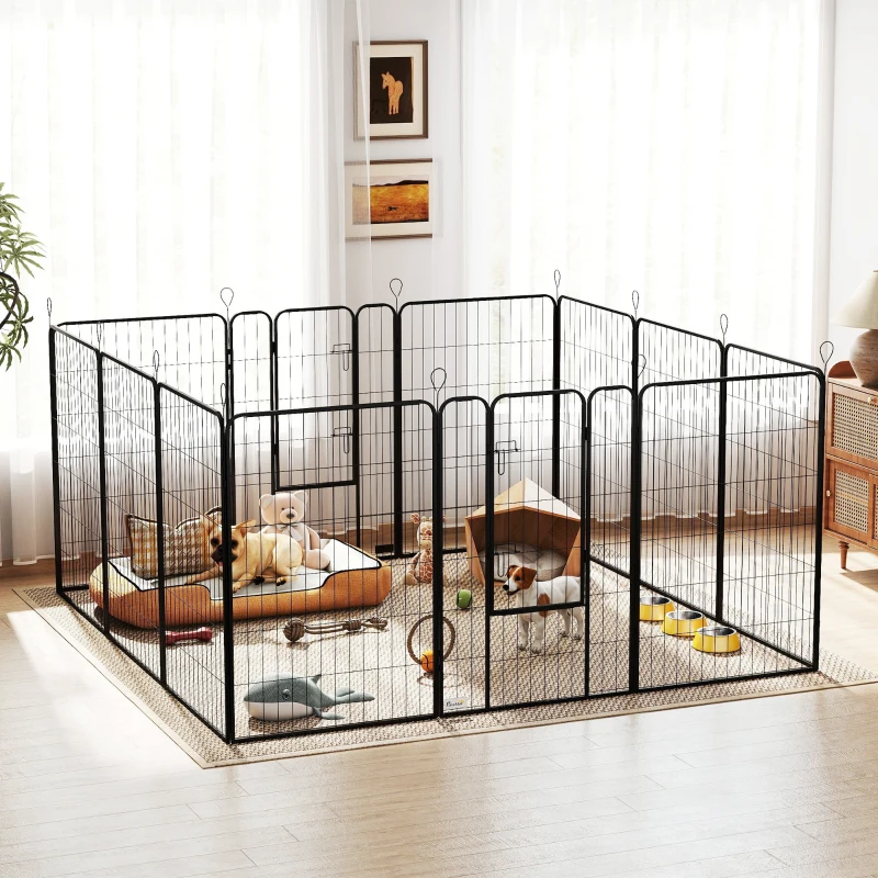 PawHut Parque para Cães com 12 Painéis Recinto para Animais de Estimação Modular com 2 Portas 80x120 cm Preto