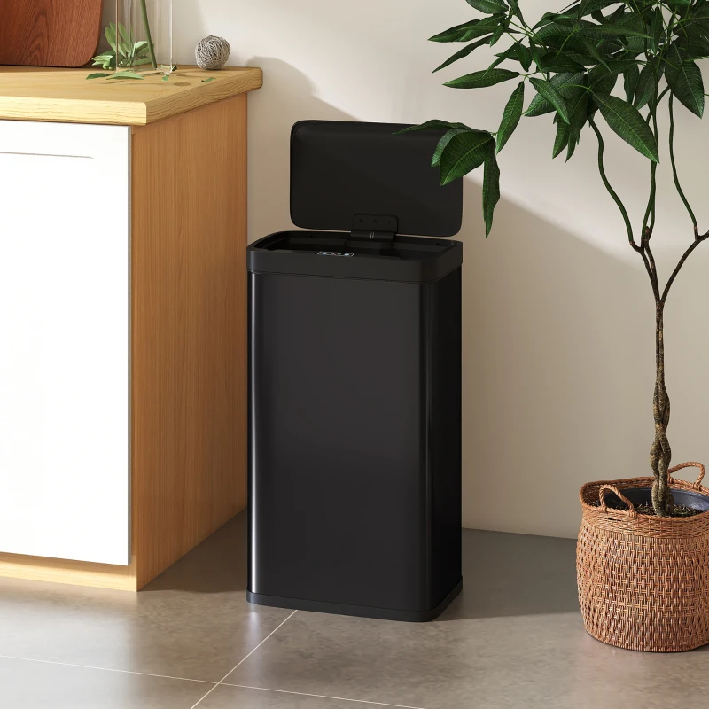 HOMCOM Cubo de Basura Cocina Automático 45 L con Sensor Infrarrojo Cierre Suave y Cubo Interior Extraíble Antihuellas Negro