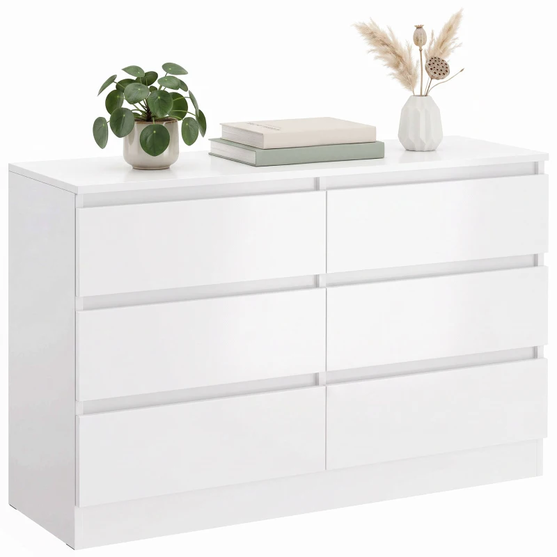 HOMCOM Commode 6 tiroirs pour chambre et salon, 100 x 35 x 69 cm