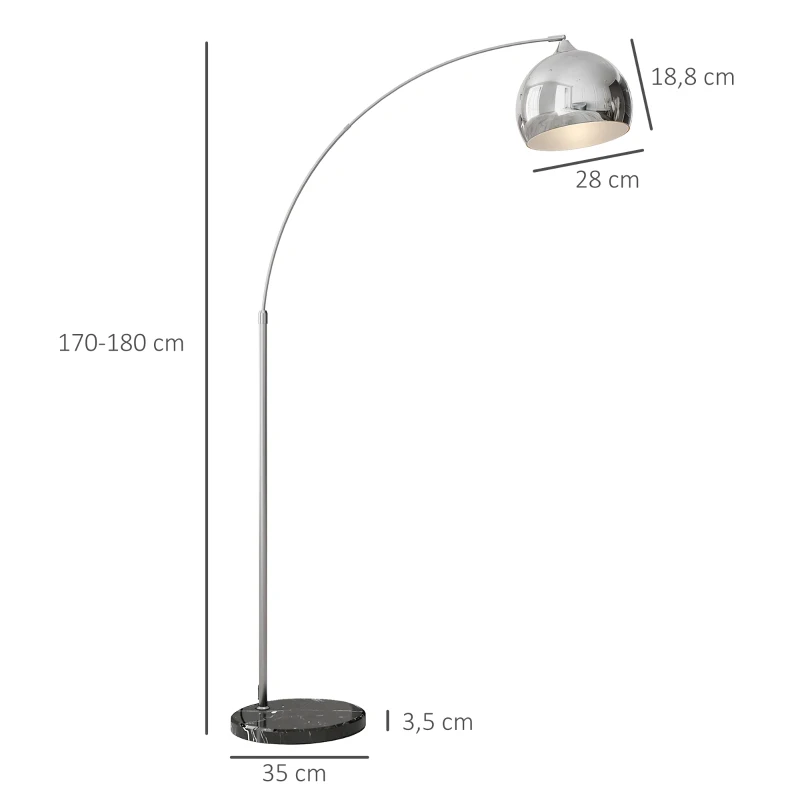 HOMCOM Lampadaire lampe de salon arc réglable pied marbre style vintage 40W E27 dim. 100-115L x 30l x 170-180H cm noir gris
